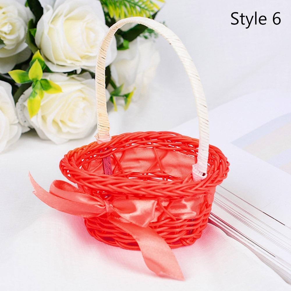 Hand-woven Small Flower Storage Basket Rattan Woven Hand-held Wicker Flower Basket 8 Colors Round Storage Baskets