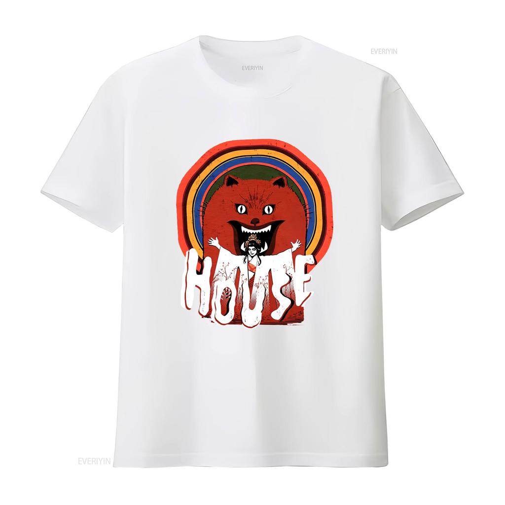 Hausu House 1977 Exorcismus Logo Tričko Kultovní Klasika Hororové Merch Vintage Vyprané Stylové Ležérní Pružné Streetwear