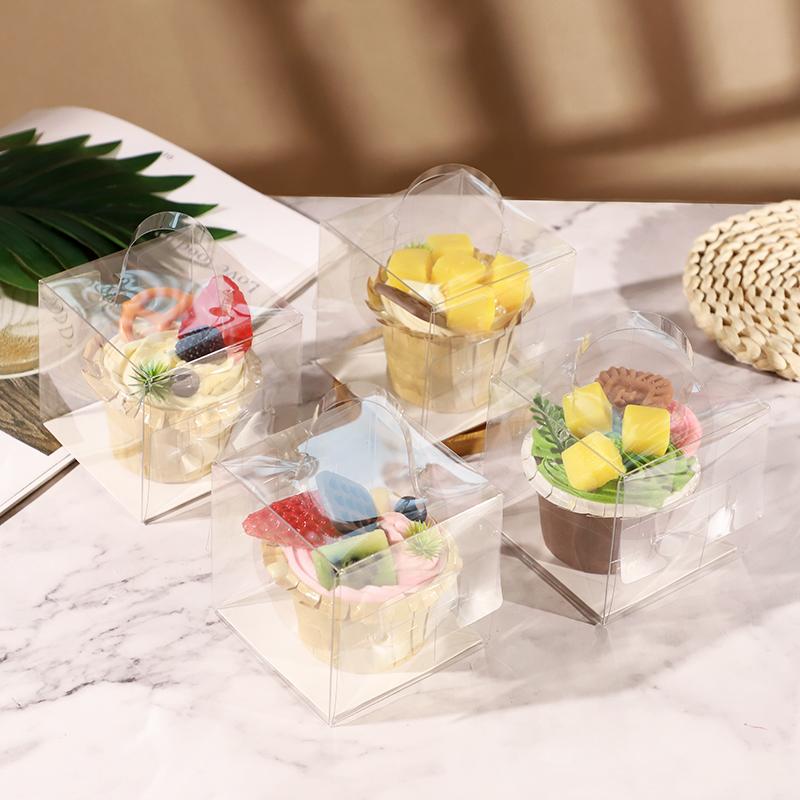 Caja Transparente para Pastel Plástico Taza de Postre Caja de Empaque para Cupcakes con Asa Suministros para Bodas Fiestas de Cumpleaños Decoración para Envolver Regalos