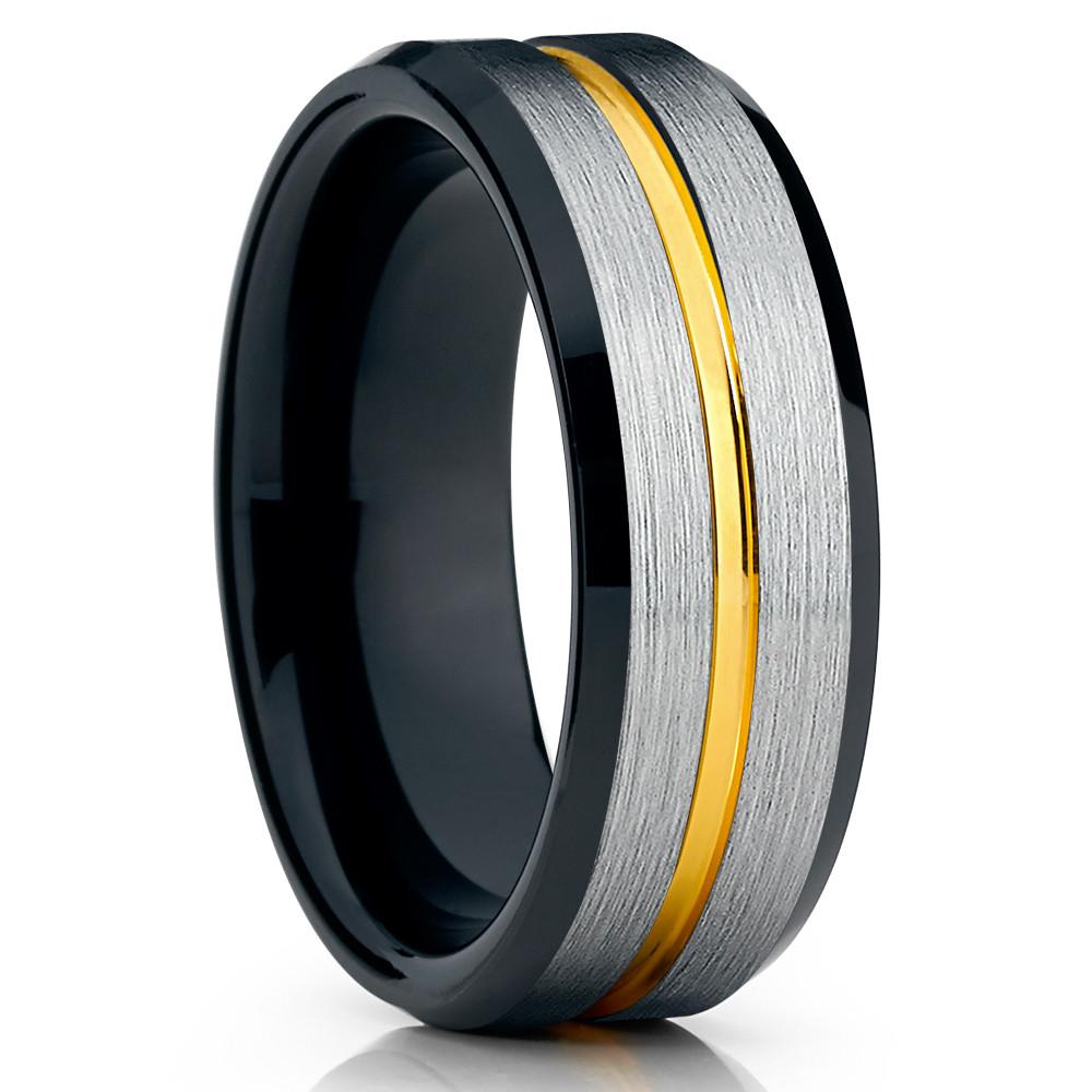 Fashion 8MM Men's Stainless Steel Rings Blue Red Colorful Groove Beveled Edge Wedding Engagement Ring Men's Anniversary Jewelry