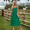 Women Spring Solid Color U-Neck Sleeveless Strapless Camisole Dress Summer Casual A-Line High Waist Tie Long Dresses S-XL