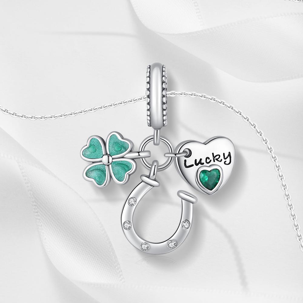 Ahthen Copper Bead Charms FourLeaf Shamrock Horseshoe Charm Fit Snake Chain Bracelets Necklaces for Women Jewellery Making