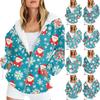 Women's Christmas Printed Sweatshirt Winter Long Sleeve Cardigan Jacket With Pockets Zipper Hoodie Outerwear