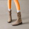 Nouveau Style Femme Cuir Daim Naturel Bout Carré Petit Bottes Montantes Plissées Automne à Enfiler Décontracté Femme Punk Bottes Western