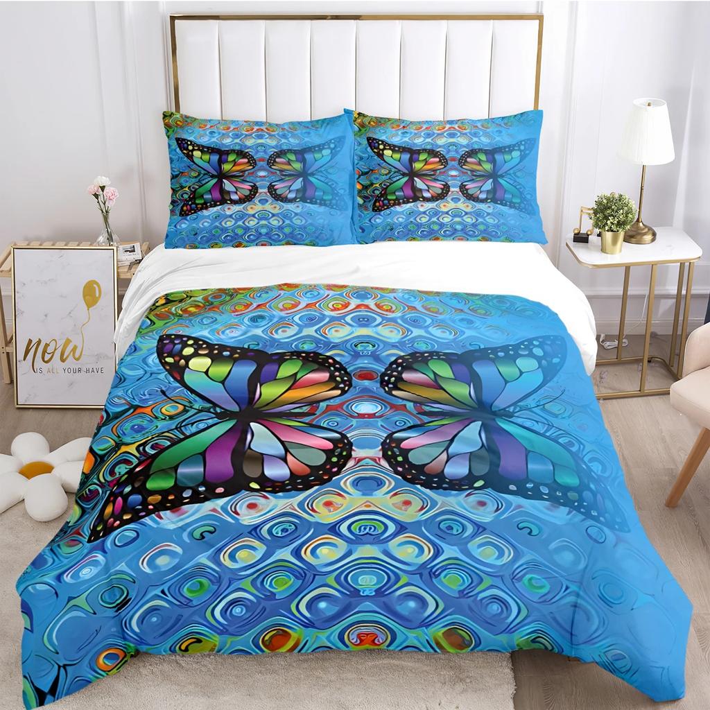 Colorful Flying Butterfly Duvet Cover Set Soft All Season Comforter with Pillowcases Single Double Queen King