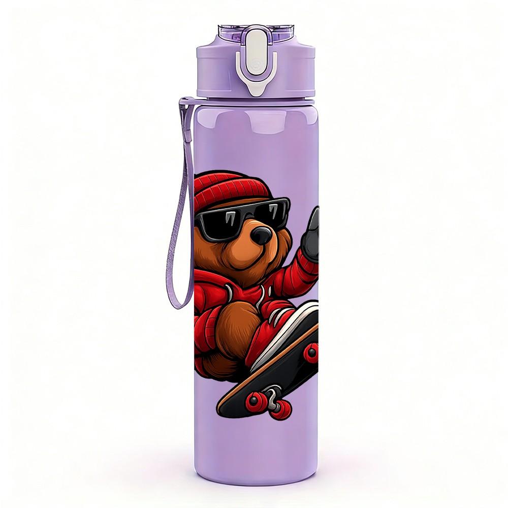 1PC Skateboard Boy Character 750ml Color Plastic Sports Water Bottle Leakproof Flip Straw Lid Suitable for Sports Office Home Use