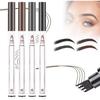 Batch of 4 Waterproof 3D Eyebrow Pencils with 4 Fork Tips, Microblading Eyebrow Pencil with 4 Tips Micro Head, Long-lasting Natural Makeup