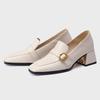 Chaussures à Talon Moyen en Cuir Véritable Escarpins Femmes Mode Noir Beige Mocassins à Talon Grande Taille Printemps Chaussures de Soirée Bureau Féminines
