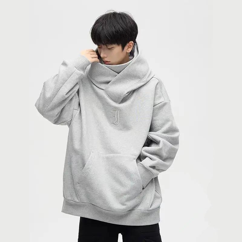 Autumn Ninja Streetwear Turtleneck Hoodies for Men Letter Embroidered Hip Hop Fashion Sweatshirts Vintage Fleece Hoody