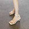 Fashion 2025 New Summer Women's Black Classic Narrow Band Open Toe Luxury Women's Design Sandals Party Wedding Women's Daily High Heels