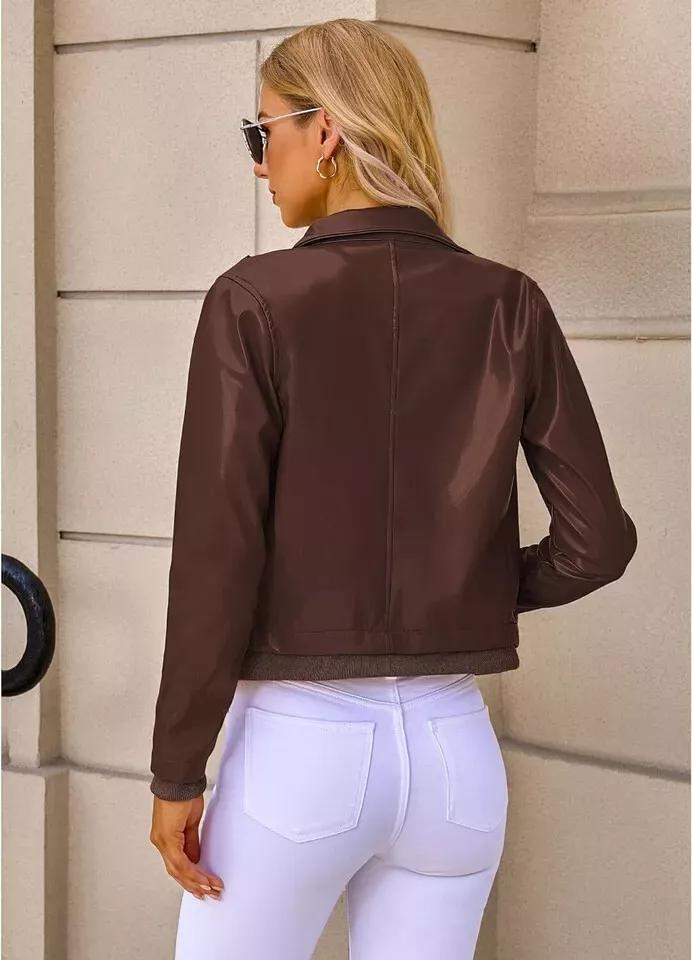 Women Brown Jacket Genuine Lambskin Leather Handmade Stylish Biker Motorcycle