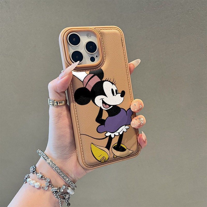 Couple Mickey Minnie Suitable for Apple 17 Mobile Phone Case iPhone16 Drum Bag 15 Leather Pattern 13Pro Anti-drop 12