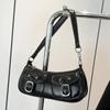 Vintage PU Leather Women Shoulder Bag Small Double Pocket Underarm Handbag Clutch Purse