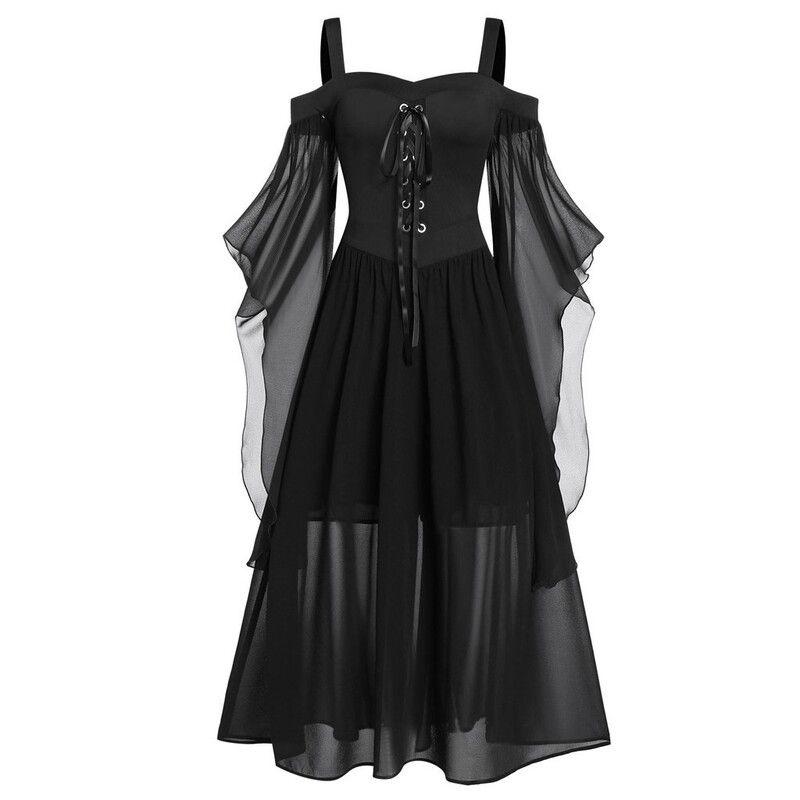 Halloween Witch Dress Gothic Medieval Cosplay Costume Off Shoulder High Quality Polyester Fabric
