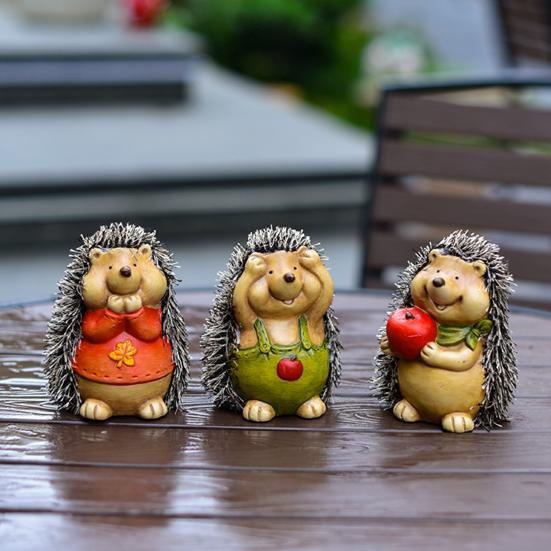 3 Pcs Mini Hedgehog Figurine Cute Small Ceramic Animal Statue for Fairy Garden Bonsai Plant Pots Micro Landscape Decor