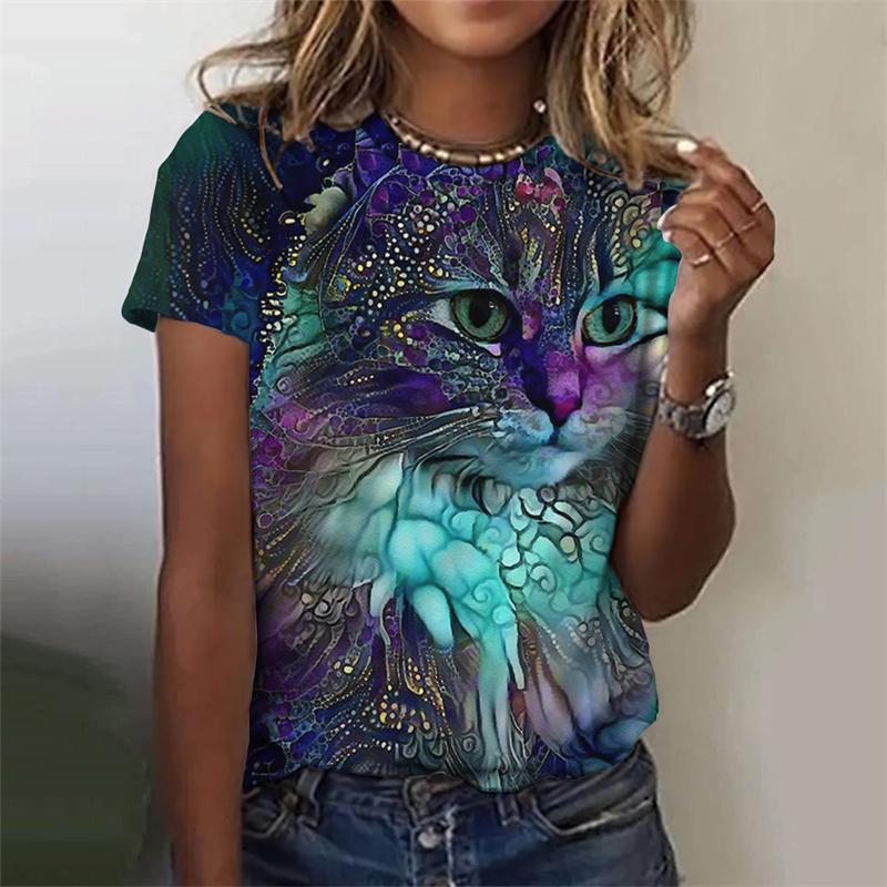Maglietta Divertente Gatto Per Donna Magliette Grafiche Animali Cool Estate Harajuku Magliette Larghe Maniche Corte Girocollo Top Taglia XS-6XL