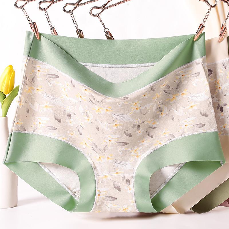 Plus Size Women's Summer Thin Print Non Mark High Waist Flat Angle Briefs