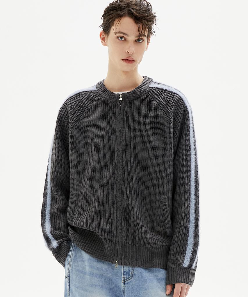 TRILLION Washable Hairy Brush Track Zip-Up Knit (Charcoal)