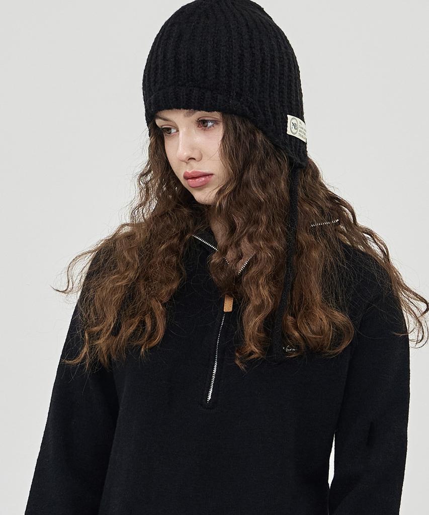 THE-ABON Mini Earflap Beanie Black