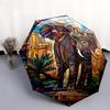 0106 Glass Window Elephant Pattern, Automatic Folding Umbrella, Portable and Foldable Design, 8 Ribs, a Christmas or Birthday Gift.