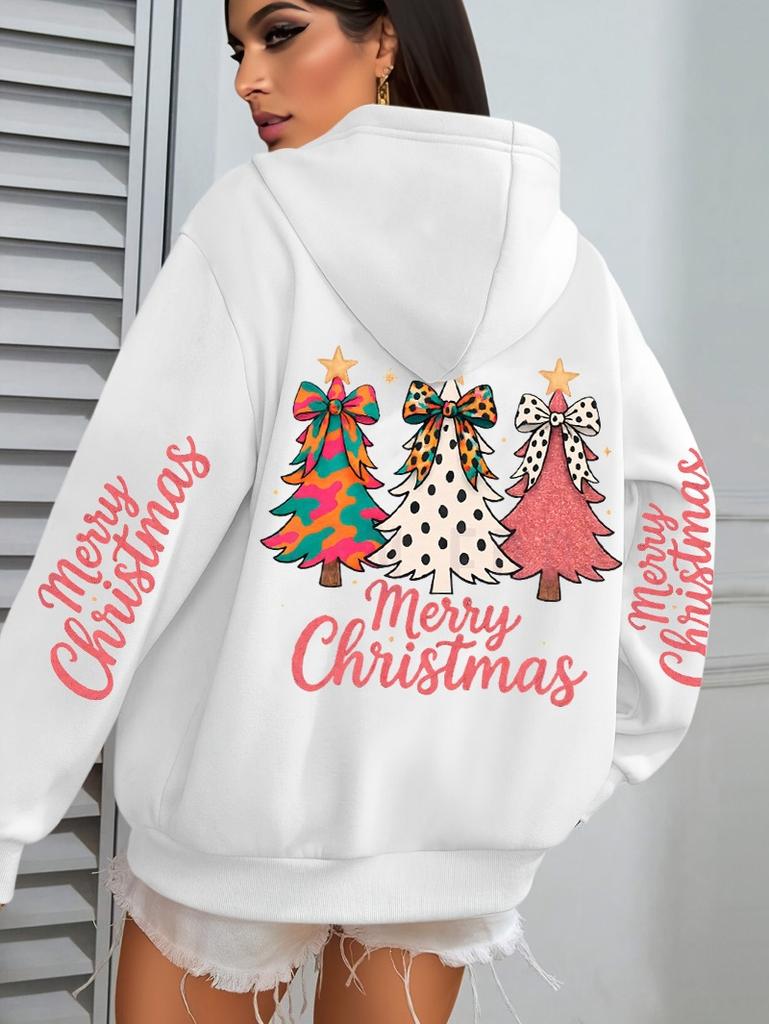 Sweat à capuche Pull Motif Imprimé Arbre avec Nœud Coloré Joyeux Noël Automne Hiver