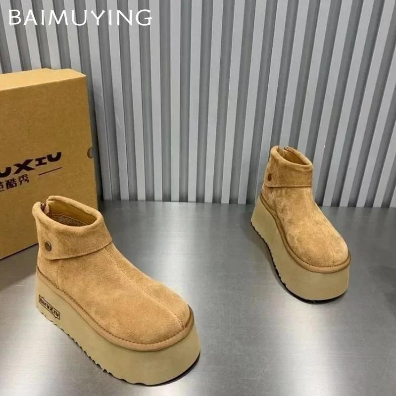 Platform Snow Ankle Boots Women Suede Flats Warm Shoes Woman 2024 Trend Winter Cozy Sneakers Brand Motorcycle Botas De Mujer