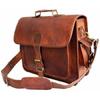 Borsa a tracolla vintage in morbida pelle marrone vera per laptop, cartella originale