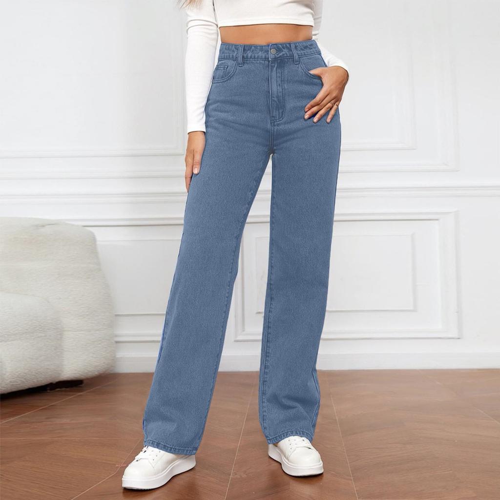Women's High Waist Women's Jeans Fashionable Versatile Straight Leg Pants