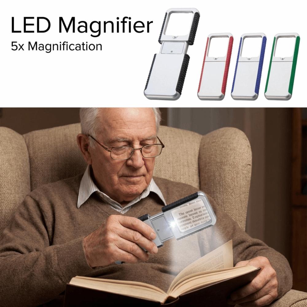 5x Magnification Pull-Out Magnifier Handheld Rectangular Lens LED Magnifier Compact with LED Light Illuminates Magnifier