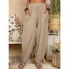 Pantalon sarouel pour femme, pantalon d'été décontracté rétro en coton et lin, grande taille, taille élastique, pantalon large, pantalon de maison