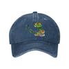 Green Frog Artist Vintage Adjustable Washed Denim Cotton Low Profile Man Dad Trucker Hat Black Fitted Baseball Ball Cap for Men