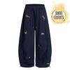 Damen High Waist Weite Beine Hose Bestickt Streetwear Fleecegefüttert Freizeit Hose