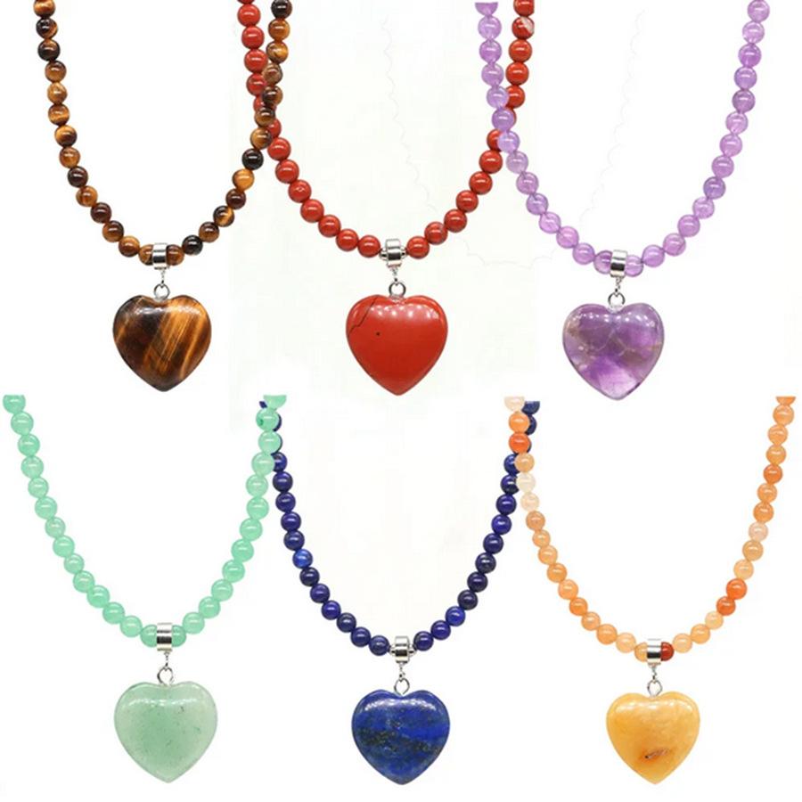 Simple Fashion Heart Shaped Crystal 4mm Round Bead Necklace