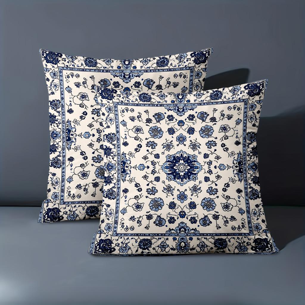 1 Piece of Blue and White Floral Pattern Decorative Pillow, Polyester Fiber Pillowcase, Sofa Cushion, Headboard Pillow