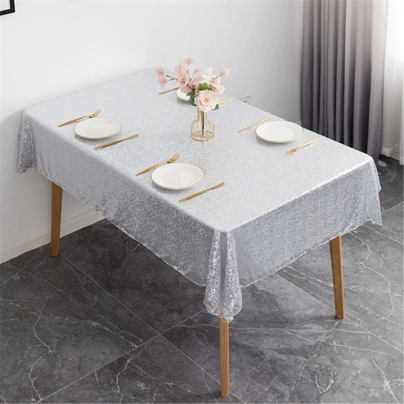 Sequined Florals Designs Tablecloth Polyester Materials Spill Proof for Kitchen Party Decoration