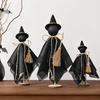 3Pcs/Set Black Witch Decorations Standing Witch with Hat Broomstick Desk Decor Rustic Halloween Centerpieces for Indoor Home Farmhouse Mantel