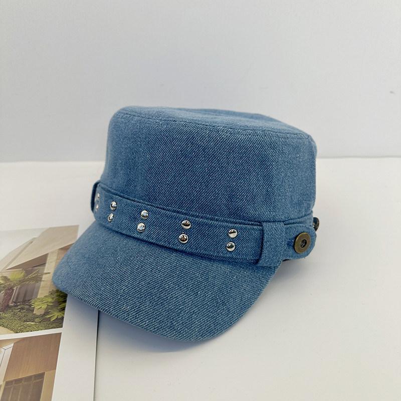 Navy hat women's spring and autumn fashion versatile face small retro rivet washed denim equestrian hat duck tongue painter hat
