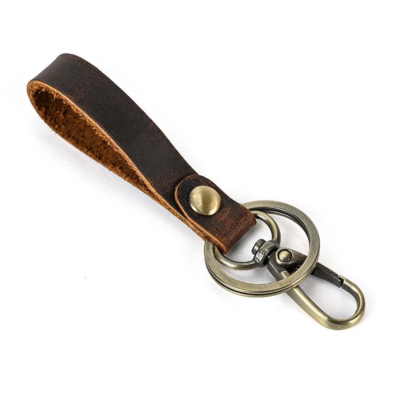 Pure Handmade Simple Leather Keychain, Retro Mad Horse Leather Key Ring Key Ring Small Gift.