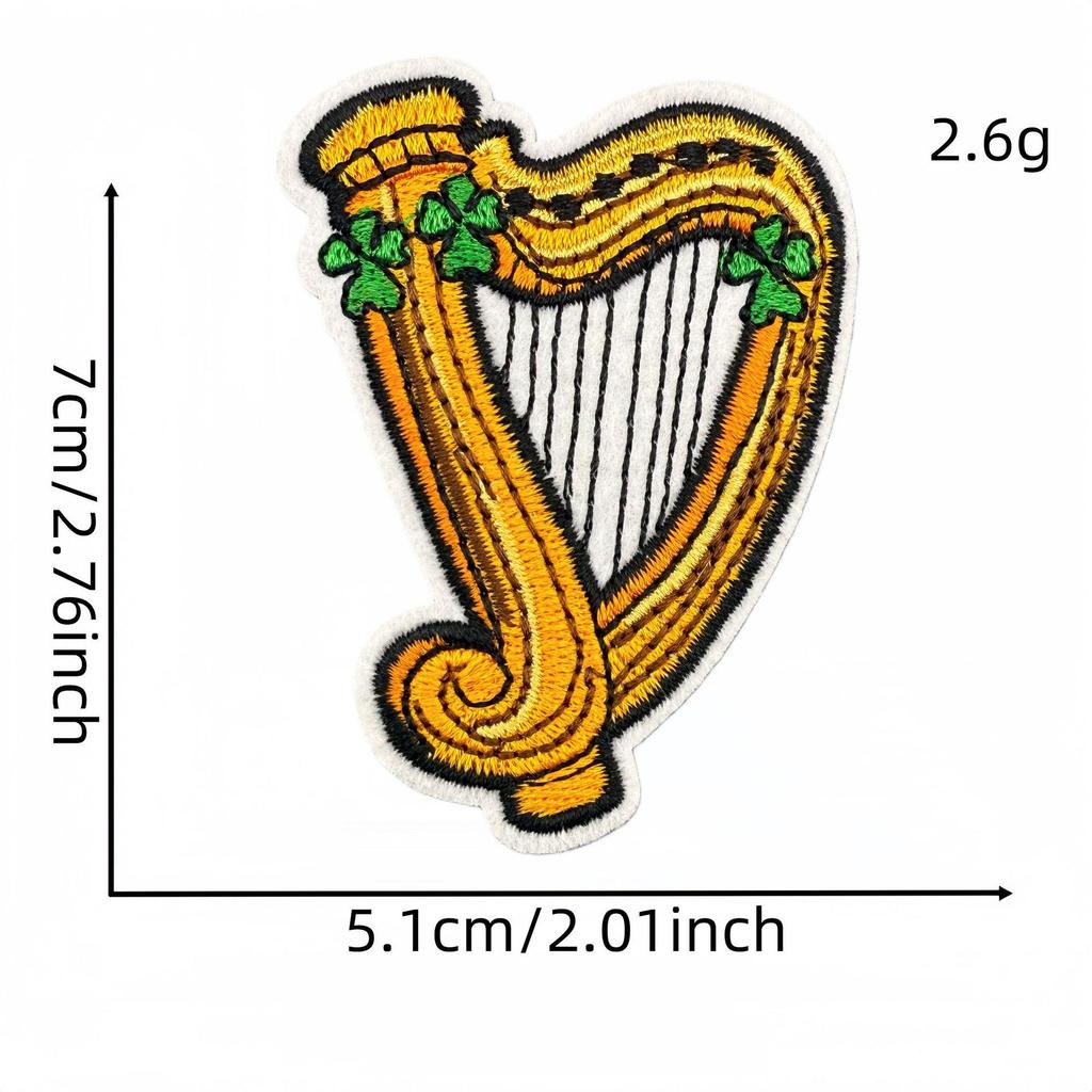 Saint Patrick's Four-Leaf Clover Cartoon Embroidered Patch - Clothing Accessory with Adhesive.