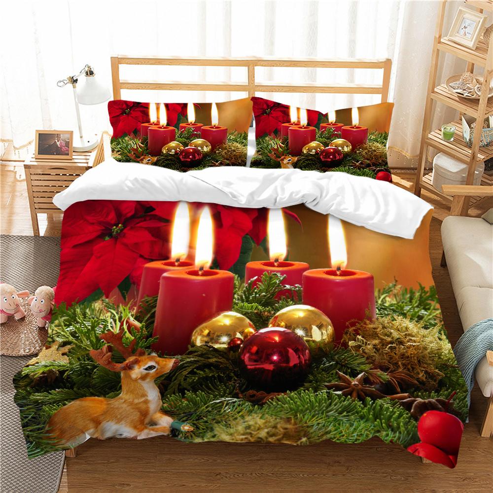3D Christmas Printing Household Bedding Single Bed Double Bed Full Size Pillowcase and Quilt Cover 2/3 Bedroom Household Supplies