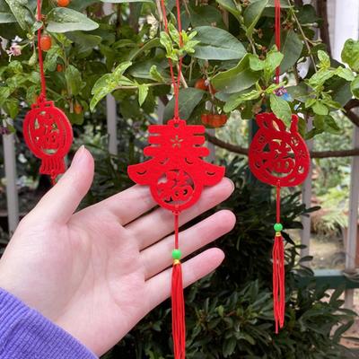 6Pcs Chinese New Year Pendant Red Felt Hanging Decor Paper-Cutting Tassels Pendant for Spring Blessing Characters