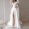LYRIA Elegant Long Dress Ruffle Edge Solid Color Crossbody Waist Split Skirt Red Black White Sleeveless Evening Dress
