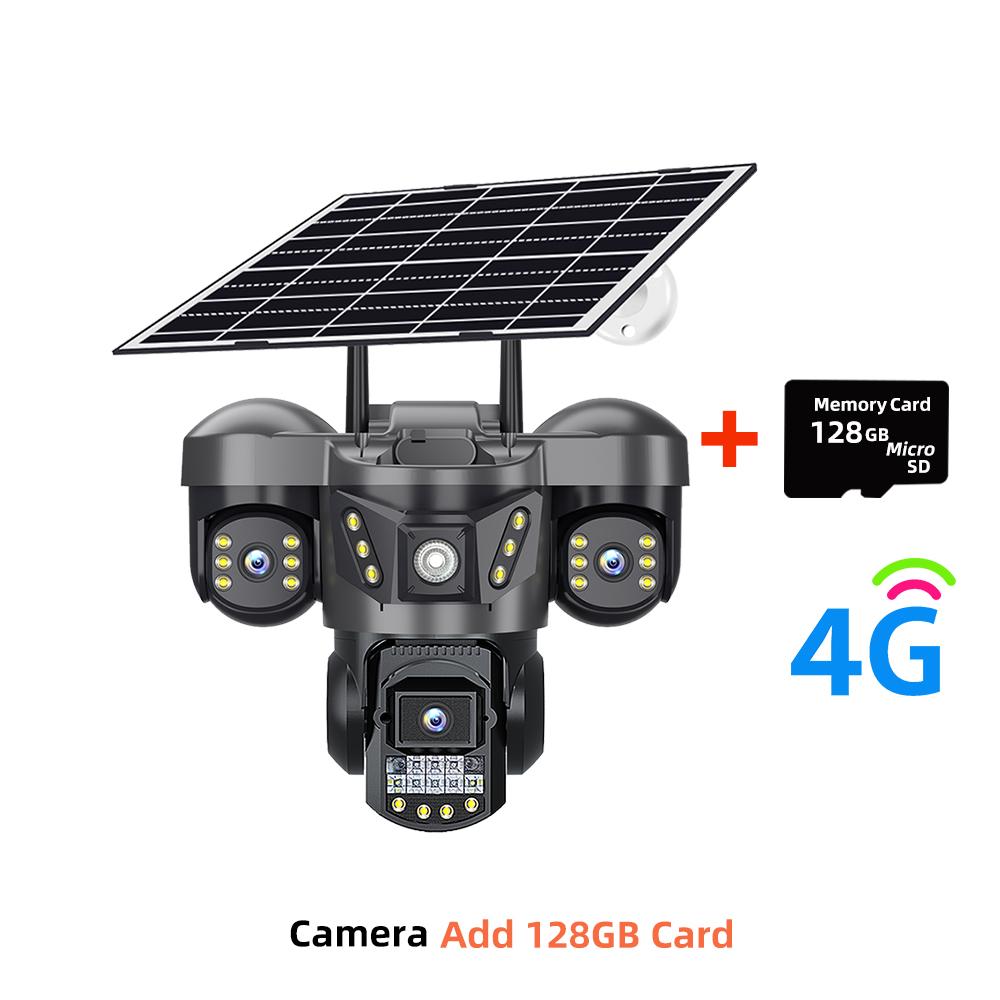 Solar IP Camera – HD Triple Lens & Triple Screen, Night Vision, Waterproof, Wireless Network Surveillance