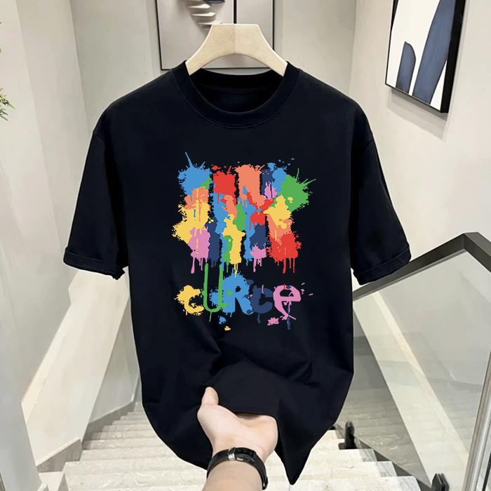 Heren T-shirt met korte mouwen Heren Trend Casual Koreaanse Versie Katoen Ronde Hals Bedrukt T-shirt met korte mouwen