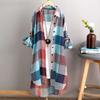 Long Shirt Trendy Turn-Down Collar Buttons Closure Sunscreen Shirt Sun Protection Plaid Pattern Long Shirt Sunscreen Cardigan