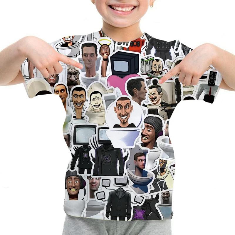 Summer Round Neck 3D Game Skibidi Toilet Printed T-shirts Fashionable Casual Short Sleeved Children's Boy T-shirts