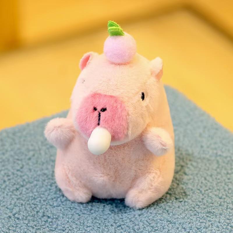 Cute Stuffed Animals Plush Capybara Keychain 12cm Cartoon Simulation Capybara Pendant Snot-Pulling Cute School Bag Pendant