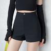 Svarta Högmidjade Stretchshorts för Kvinnor Höst och Vinter Sexiga A-linjeformade Shorts Koreansk Mode Damkläder Stor Storlek