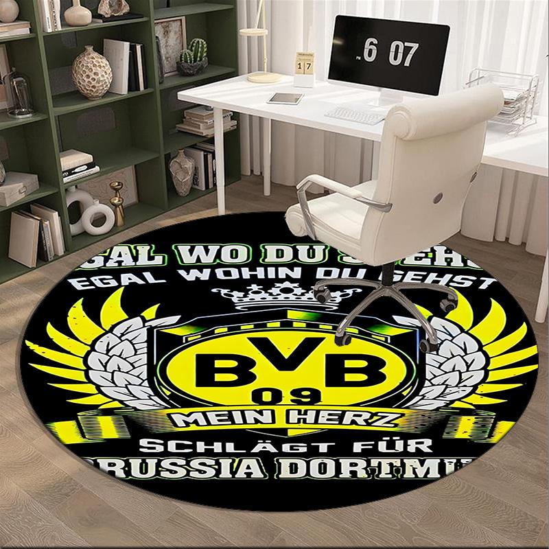 1PC Round Rug Bvb Soccer Ball Design Printed Round Area Rug ,Rug For Home Office, Round Chair Rug, Decorative Carpet Fan Gifts Christmas Gift
