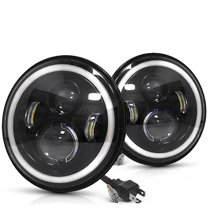 7 Zoll Runder 4-Glühbirnen-LED-Scheinwerfer mit Angel Eye für Motorräder und Geländefahrzeuge 12V